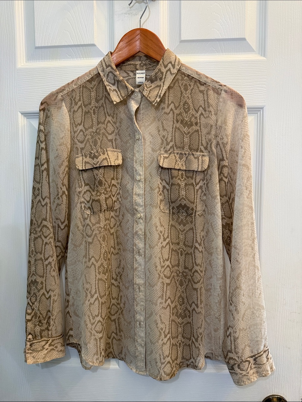 Old Navy Sheer Beige Snake-Print Button-Down Shirt - Gorgeous!